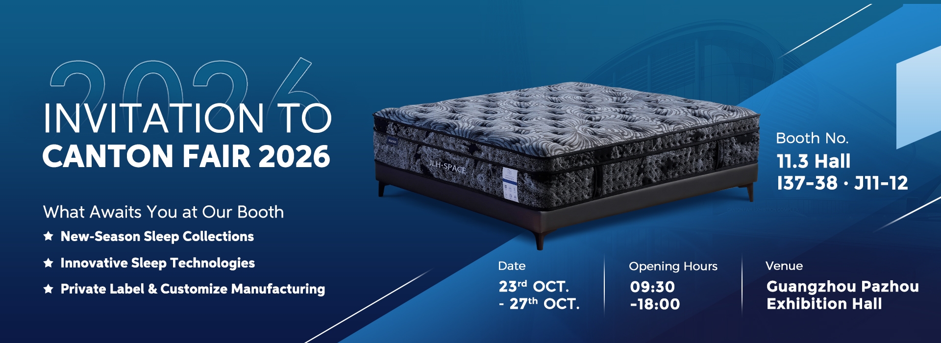 JLH Mattress Canton Fair 2026 invitation poster